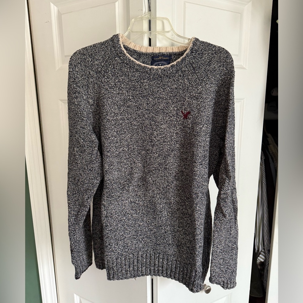 American Eagle Outfitters Men's Gray Marled Crewneck Sweater with Contrast Trim